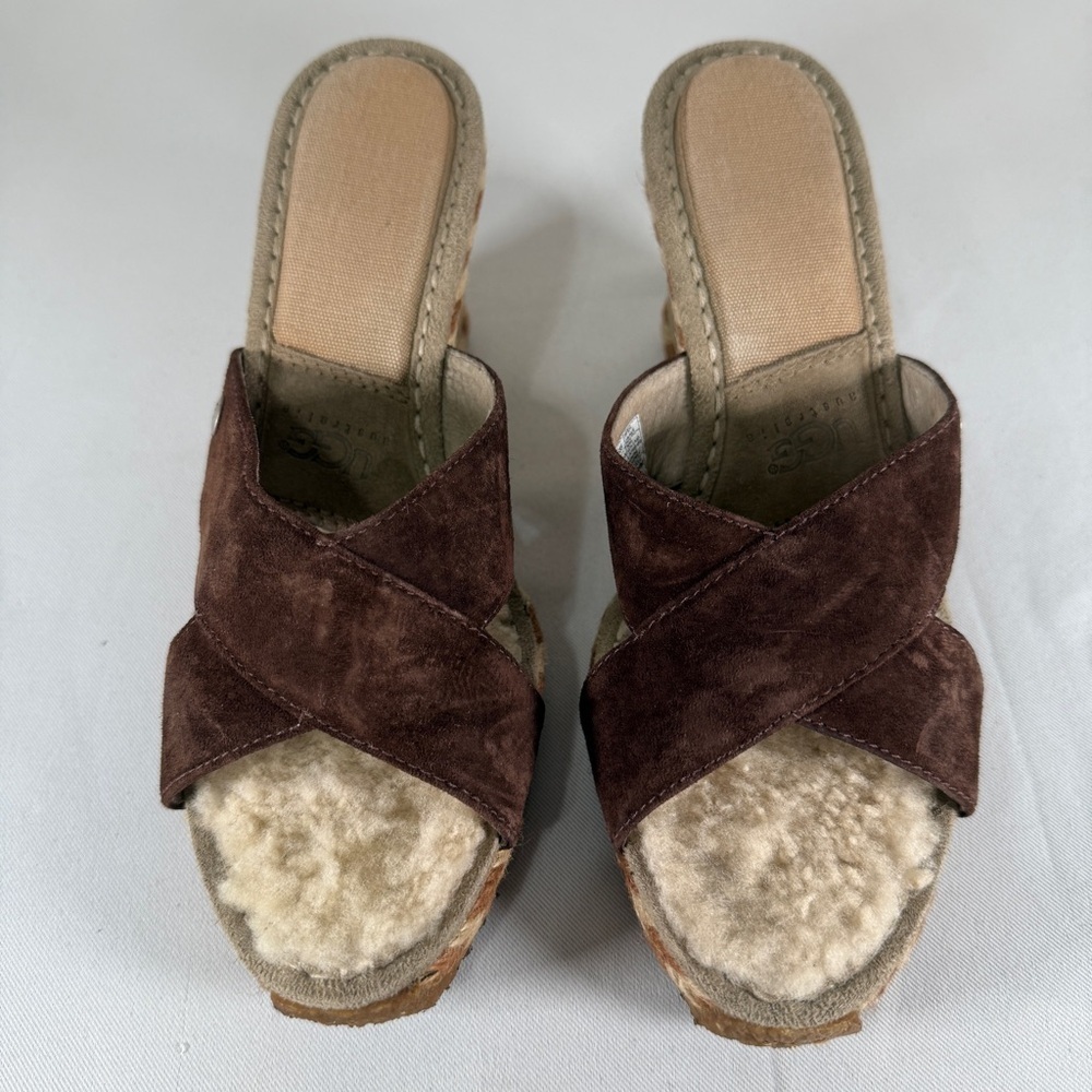 UGG Brown and Cream Shearling Wedges